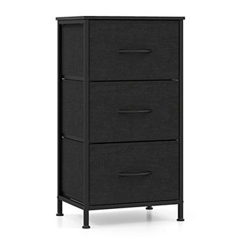 Costway Dresser Nightstand with 3 Roomy Fabric Drawers Heavy-Duty Metal Frame for Dorm
