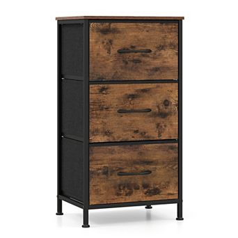 Costway Dresser Nightstand with 3 Roomy Fabric Drawers Heavy-Duty Metal Frame for Dorm