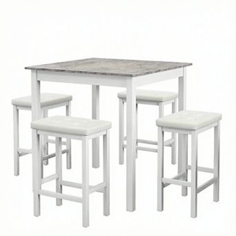 Costway 5 pc Bar Table Set Square Dining Table & 4 PVC Leather Upholstered Bar Stools
