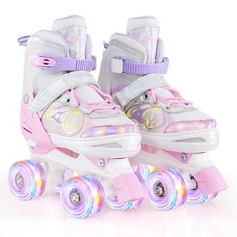 Costway 4 Sizes Adjustable Quad Skates with Light-up Wheels Safety Protection for Ages 13+