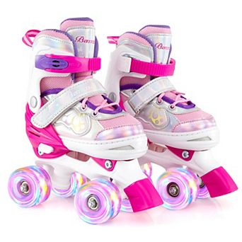 Costway Kids Roller Skates 4 Sizes Adjustable Quad Skates with Light-up Wheels for Ages 5-8