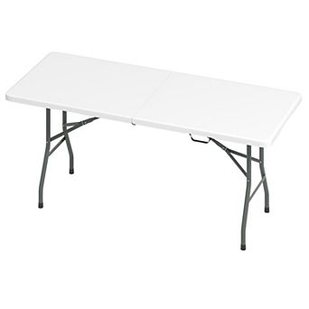 Costway 6 ft Portable Folding Table with HDPE Tabletop Safe Lock Mechanism Carrying Handle