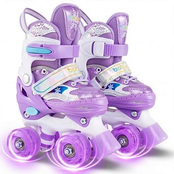 Costway Kids Roller Skates 4 Sizes Adjustable Quad Skates with Light-up Wheels for Children