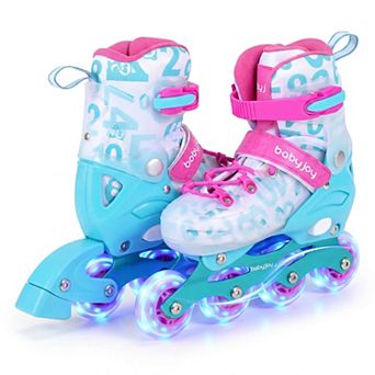 Costway Kids Inline Skates for Boys Girls, 4-Size Adjustable Illuminating Roller Skates
