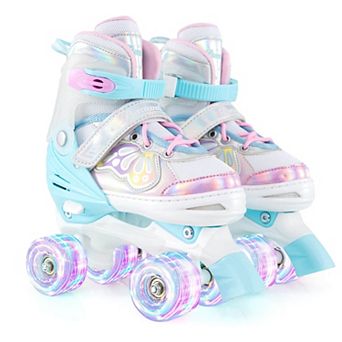 Costway 4 Sizes Adjustable Quad Skates with Light-up Wheels Safety Protection for Ages 8-13