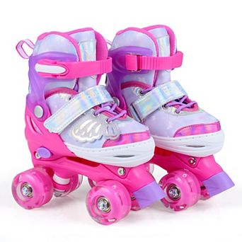 Costway Kids Roller Skates 4 Sizes Adjustable Quad Skates with Light-up Wheels for Ages 5-7