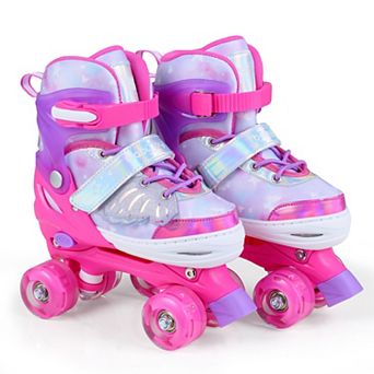 Costway Kids Roller Skates 4 Sizes Adjustable Quad Skates with Light-up Wheels for Ages 7-9