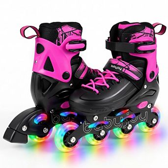 Costway 4-Size Adjustable Light-Up Roller Skates with Illuminating Wheels & Safety Support