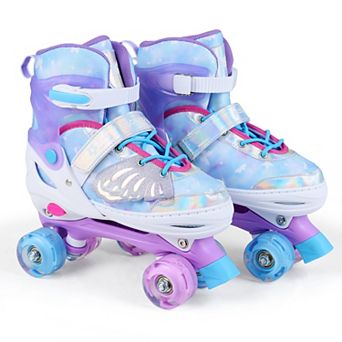 Costway Kids Roller Skates 4 Sizes Adjustable Quad Skates with Light Wheels for Ages 9-14