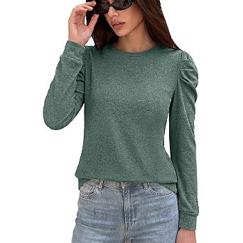 Womens Crewneck Long Sleeve Shirts Dressy Casual Pullover Tops