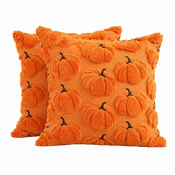 Set of 2 Fall Pumpkin Decorations Home Pillow Covers Plush Polyester