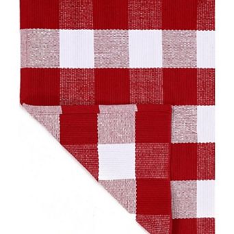 Christmas Red and White Plaid Rug,Cotton Hand-Woven Layered Door Mat for Front Porch, Entryway