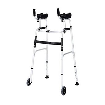 Costway Folding Aluminum Alloy Wheel Walking Frame Adjustable Walker with Armrest Support
