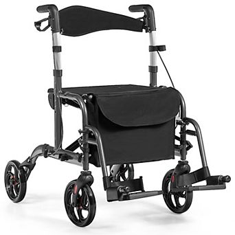 Costway Folding Medical Rollator Walker Aluminum Transport Chair Adjustable Handle