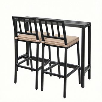 Costway 3 pc Outdoor Metal Bar Table & Chairs Set Patio Dining Table Set with Cushion