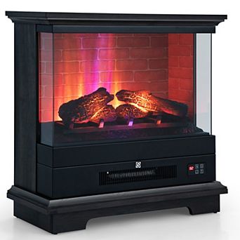 Costway 27'' Freestanding Electric Fireplace Heater w/ 3-Level Flame Thermostat