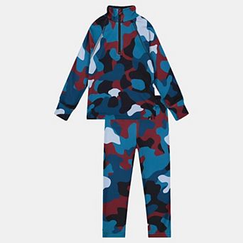 Big Kids Boy Two Piece Camouflage Print Half-Zip Thermal Underwear Top and Pants Set