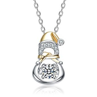 Two-Tone Cubic Zirconia Snowman Pendant Necklace