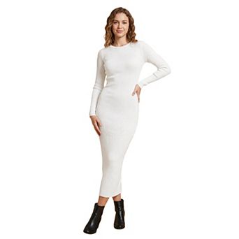 Women's Knit Crew Neck Maxi Solid Long Sleeve Dress