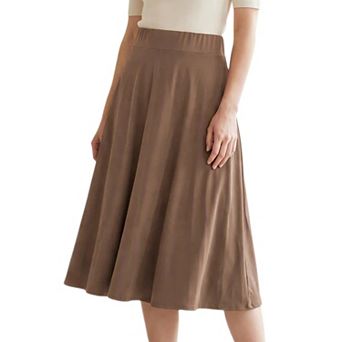 Women's High Waist Solid Stretch A-Line Knit Casual Midi Skirt