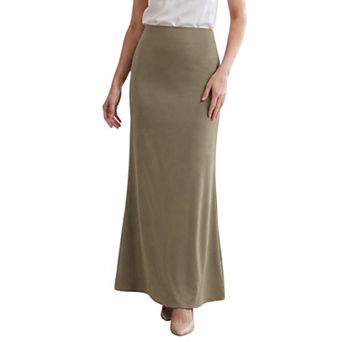 Women's Zip Closure Solid Satin Maxi Long Wear Skirt