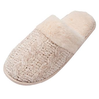 Roxoni Women’s Fur Trim Sweater Knit Clog Slippers