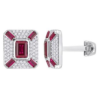 Men's Stella Grace Rhodium Over Sterling Silver Lab-Created Gemstones Cufflinks