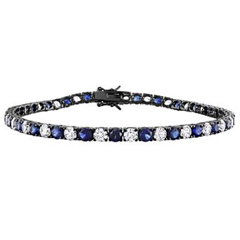 Men's Stella Grace Rhodium Over Sterling Silver Lab-Created Blue & White Sapphire Tennis Bracelet
