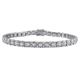 Men's Stella Grace Rhodium Over Sterling Silver 3 3/8 Carat T.W. Round Diamond Tennis Bracelet
