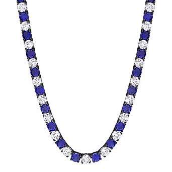 Men's Stella Grace Rhodium Over Sterling Silver Round Lab-Created Sapphire & Lab-Created White Sapphire Tennis Necklace