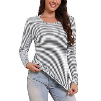 Women's Fine Striped Pajama Top Long Sleeve Crew Neck