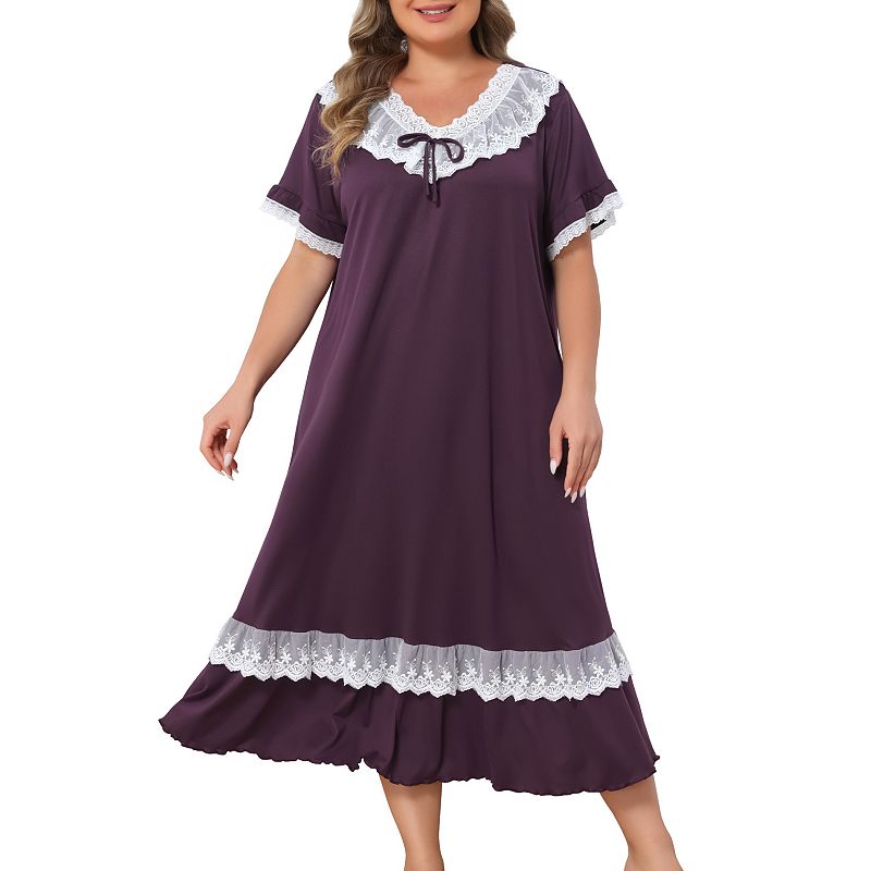 Women's Plus Size Long Nightgown Full Length Lace Sleepwear