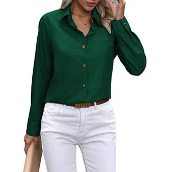 Womens Classic Collar Linen Blouse Long Sleeve Button‑Down Shirt