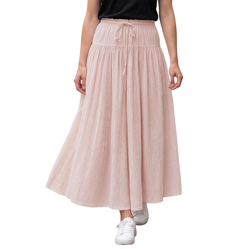 Women's High Waist Drawstring Solid Swing Skirt Pants