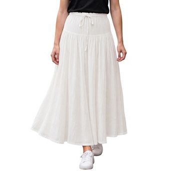 Women's High Waist Drawstring Solid Swing Pleated Skirt Pants