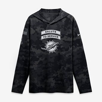 Men's Nike Black Miami Dolphins 2026 Salute to Service Sideline Lightweight Hooded Dri-FIT Long Sleeve Top
