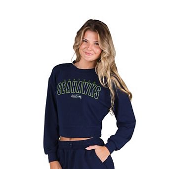 Women's Concepts Sport College Navy Seattle Seahawks Kingston Long Sleeve Lounge Cropped Top