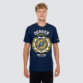 Men's New Era Navy Denver Nuggets Laurel Crest Flocking T-Shirt