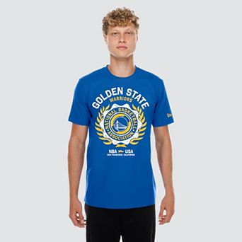 Men's New Era Royal Golden State Warriors Laurel Crest Flocking T-Shirt