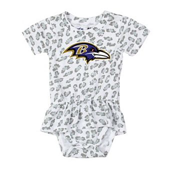 Girls Infant Wes & Willy White Baltimore Ravens Leopard Print Ruffled Romper