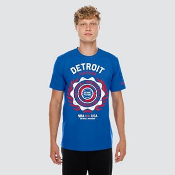 Men's New Era Blue Detroit Pistons Laurel Crest Flocking T-Shirt