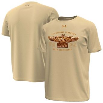 Men's Under Armour Vegas Gold Navy Midshipmen National Championship 100th Anniversary Core Tech Stretch T-Shirt