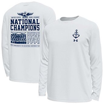 Men's Under Armour White Navy Midshipmen National Championship 100th Anniversary Tech Stretch Long Sleeve T-Shirt