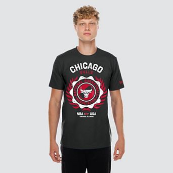Men's New Era Black Chicago Bulls Laurel Crest Flocking T-Shirt