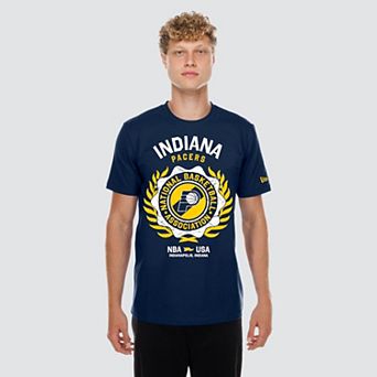 Men's New Era Navy Indiana Pacers Laurel Crest Flocking T-Shirt