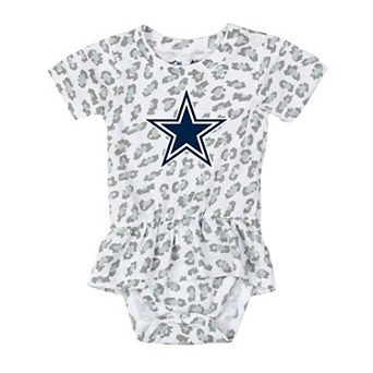 Girls Infant Wes & Willy White Dallas Cowboys Leopard Print Ruffled Romper