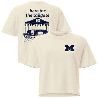 Women's Comfort Colors Cream Michigan Wolverines Here For The Tailgate Cropped T-Shirt
