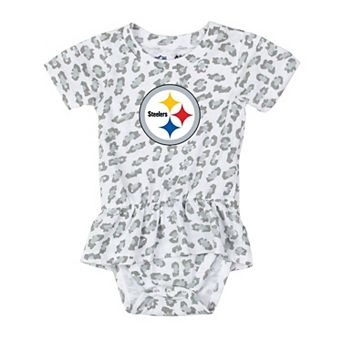 Girls Infant Wes & Willy White Pittsburgh Steelers Leopard Print Ruffled Romper