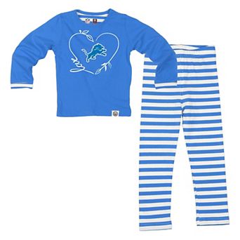 Girls Toddler Wes & Willy Blue Detroit Lions Heart and Stripe Set