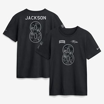 Men's Nike Lamar Jackson Black Baltimore Ravens 2026 Salute to Service Name & Number T-Shirt